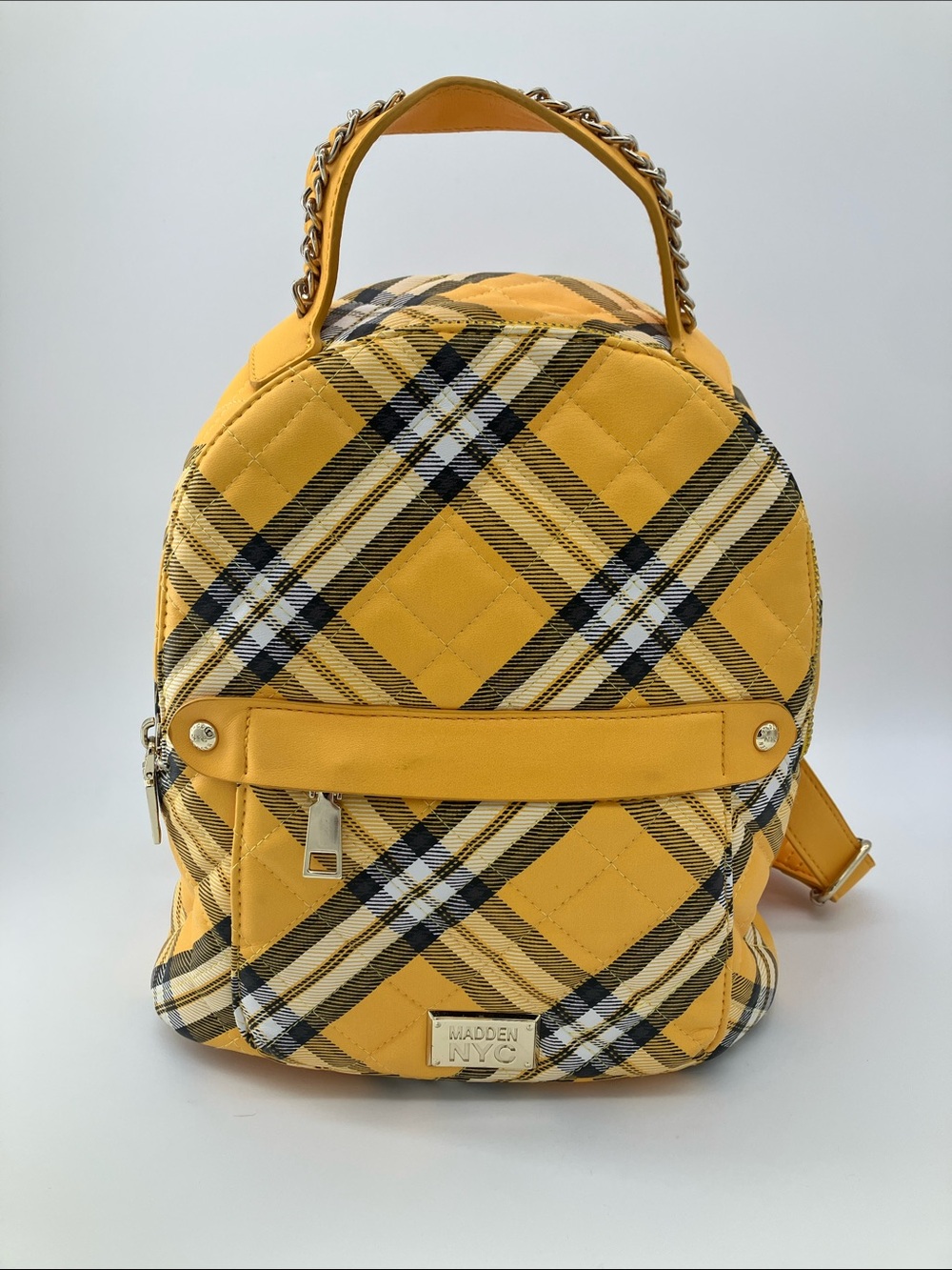 Madden NYC Yellow Plaid Quilted Mini Backpack Clueless Prep Schoolgirl 10”